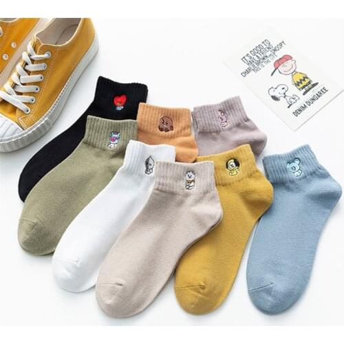 Fashion Korean Harajuku Cute Short Socks Women Japanese Kawaii Spring Summer Autumn Ankle Sock New Embroidery Cotton Socks 1 Pcs