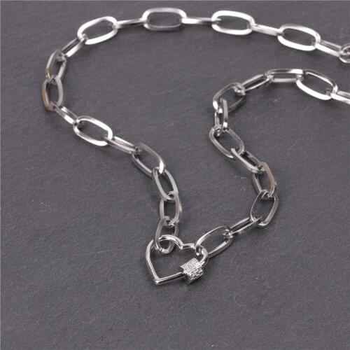 EYIKA Fashion Punk Jewelry Silver Color Link Carabiner Cable Chain Adjustable Necklace Charm Hip Hop Choker Gifts for Men/Women