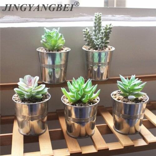 Tin bucket Artificial succulent pot vase set desktop bonsai Flowers Potted plastic plants Home Decoration christmas gift