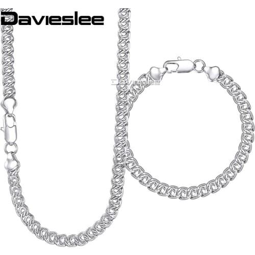 Davieslee Mens Womens Necklace Bracelet Set Snail Link White Gold Filled GF Chain 7mm LGS270