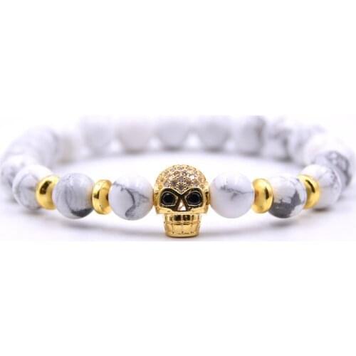 NCRORCN Charm Men Skull Bracelet Micro inlaid zircon 8MM Natural Stone Bracelets For Men Jewelry Pulseras