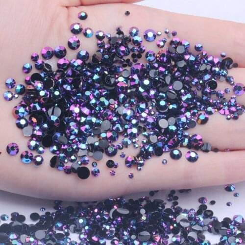 Resin Rhinestones Non Hot Fix Fushia AB 500/1000pcs 2-6mm Round Flatback Diamonds Appliques For Craft Fabric Wedding Dresses