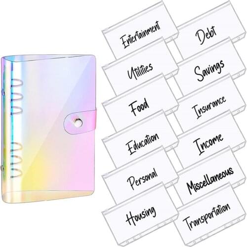 NEW-A6 PU Leather Notebook Magnetic Personal Planning Binder with 12 Binder Pockets Binder Zipper Folder for Bill Planner