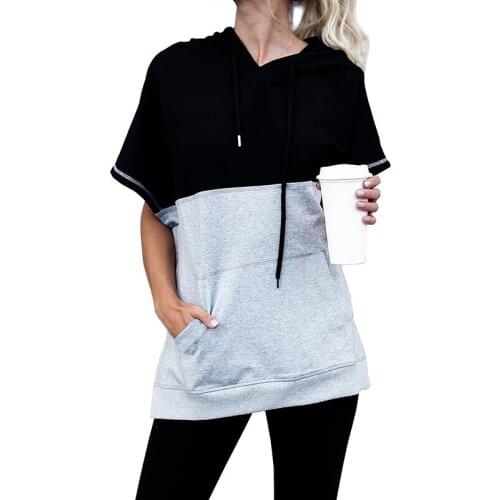 New 2018 Women Summer Tops Shirt Short Stitching Fashipn Streetwear Pullover T Shirt with Hat