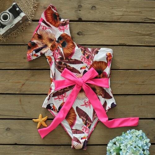 2021 New Ruffle One Piece Swimsuit Print One shoulder Swimwear Women Polka Dot Bathing Suits Beach Wear Swim Suit biquini