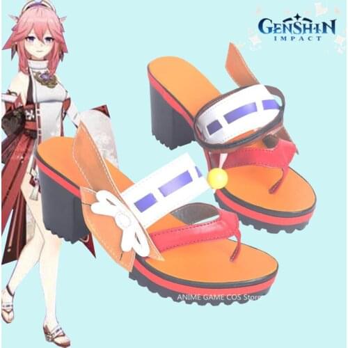 COS Yae Kamiko Shoes Game Genshin Impact Inazuma Raiden Shogun Cospaly Anime Costume Female Role Play Figure High-heeled Shoes