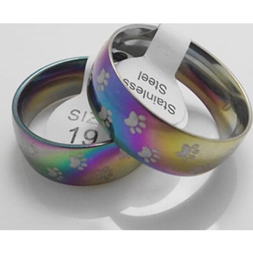 Wholesale 50 pcs 8mm color footprint inner arc Stainless steel Rings Fashion Jewelry