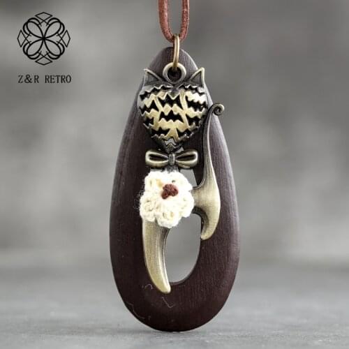 Women Long Necklace Wooden Heart Necklaces &Pendants Female Accessories Chains Carved Necklace Wooden Jewelry 4*9cm