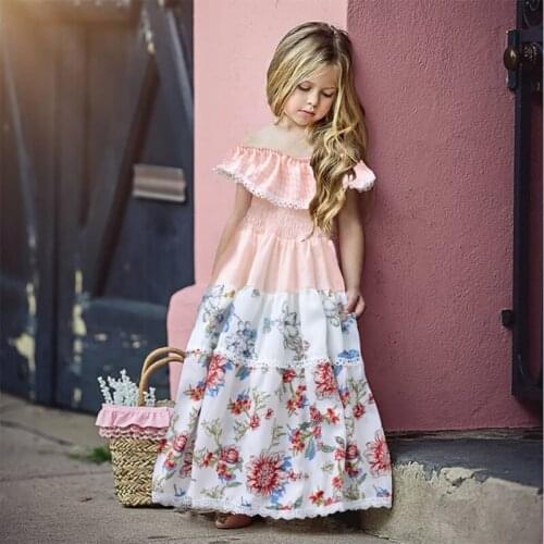 Baby Girls Dresses Princess Split Stitching Floral Dress Shoulder Waist Dresses 1-6Y Toddler Girls Dresses