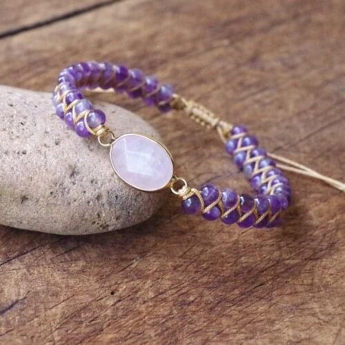 Amethyst Crystal String Braided Yoga Chakra Bracelet & Bangle Handmade DIY Jewelry Bohemia Charm Warp Bracelet for Women Men