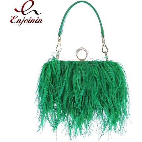 Luxury Ostrich Feather Party Evening Clutch Bag Women Wedding Purses and Handbags Small Shoulder Chain Bag Designer Bag 2021