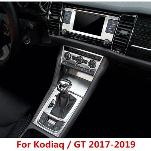 Silver Car Interior AC Control Moulding Trim Gear Panel Cover Shift Knob Sticker for Skoda Kodiaq GT 2017 2018 2019 2020