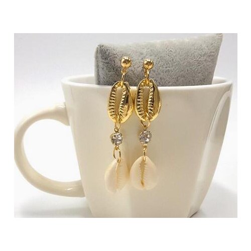 Natural Sea Shell Quartz crystal Earring Gold Color Plated Shell Drop Stud Earrings for diy Jewelry making necklace Accessories