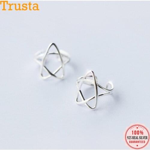 Trusta 100% 925 Sterling Silver Hollow Star Ear Cuff Clip on Earrings For Women Girl Without Piercing Earings Jewelry DS489