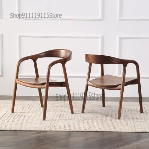 Dining Chair Modern Black Walnut Solid Wood Restaurant Family Simple Back Chair Leisure Nordic Armrest Minimalist Study Chair