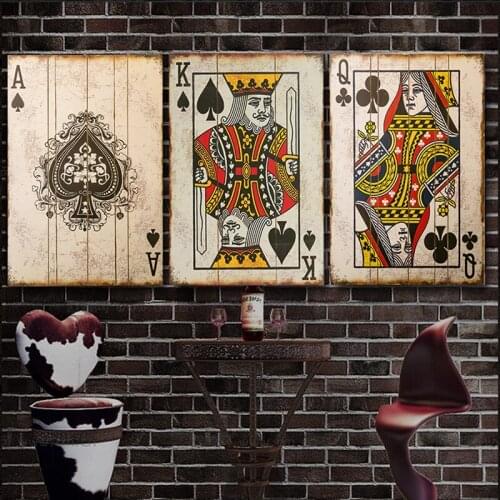 Vintage Poker Playing Cards Canvas Painting Posters and Prints Wall Art Bar Pub Decoration Pictures For Home Design BedroomDecor