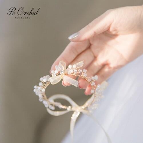PEORCHID Beaded Wedding Corsage And Boutonnieres Hand Wrist Bracelet Bridesmaids Flowers Prom Bride Groom Wrist Decoration