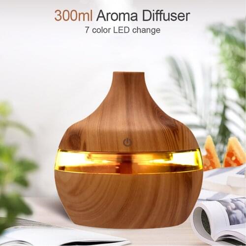Air Aroma Humidifier Essential Oil Diffuser Wood Grain LED Ultrasonic Aroma Aromatherapy Air Purifier LED Night Humidifier