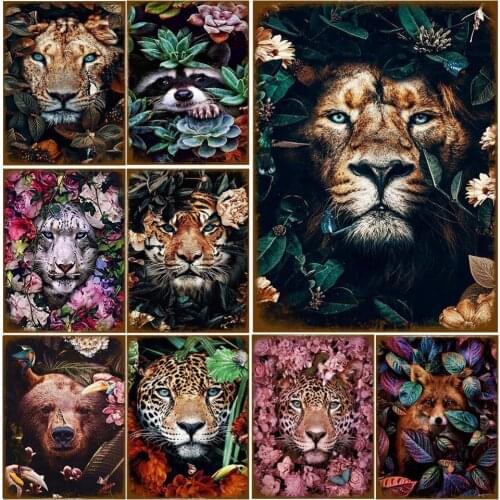 Vintage Zoo White Tiger Tin Signs Giraffe Fox Bear Leopard Art Metal Poster Retro Plaque Pub Beer Bar Wall Plates Home Decor