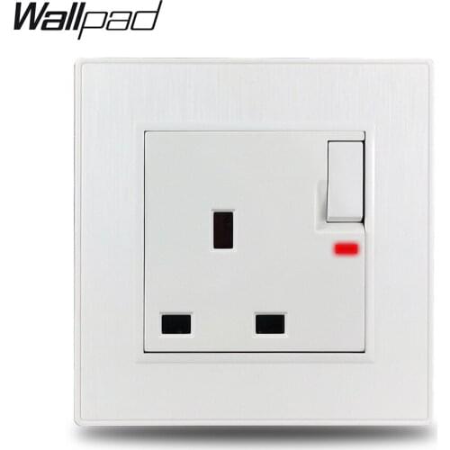 Wallpad S6 White 13A UK 3 Pin Plug Wall Socket Electric Outlet Brushed PC Plastic Panel Frame