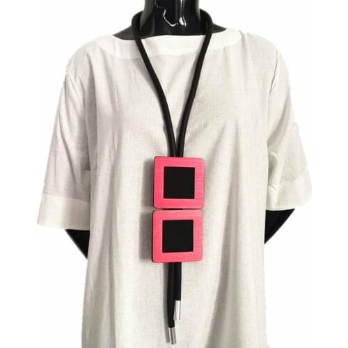 YD&YDBZ Red Metal Square Matching Long Necklace For Women Punk Style Geometry Shape Necklaces Dress Sweater Chain Choker Gift