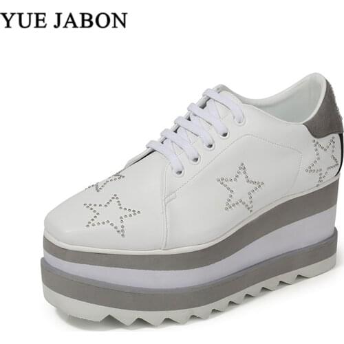 New Classic Fashion Star Real Leather Casual Shoes Women Wedges Lace Up Platform Shoes High-top Casual sneakers shoes woman