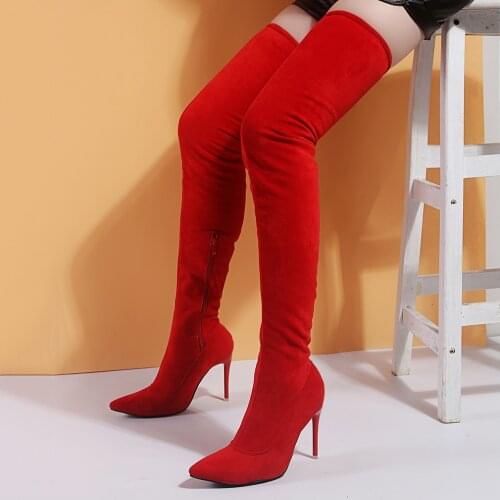Womens shoes woman plus large big size 35-43 over the knee boots thin high heel sexy party boots elastic botas de mujer 2021