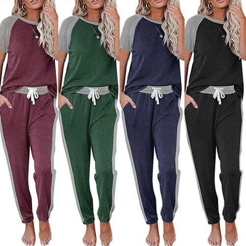 2021 New Woman Pajama Sets Short Sleeve Pullover Tops Long Pant 2PCS Loose Homewear Lounge Underwear Sleepwear Clothes Set