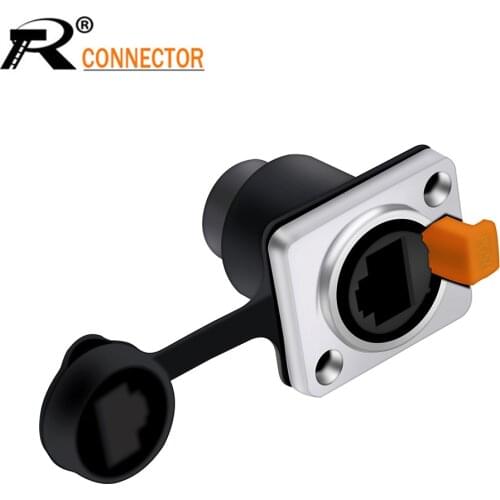 1Pc Waterproof RJ45 Aviation Connector Female Socket Ethernet RJ45 Connector Signal Network Panel Mount
