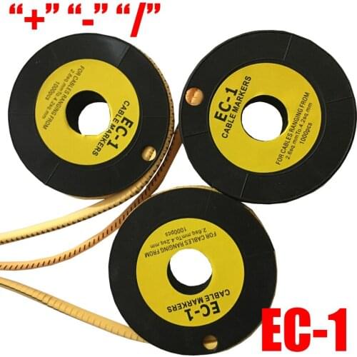 1000Pcs/Roll EC-1 Plug + Minus - Virgule / 2.5mm2 Tag Flexible PVC Print Sleeve Tube Flat Label Wire Cable Marker