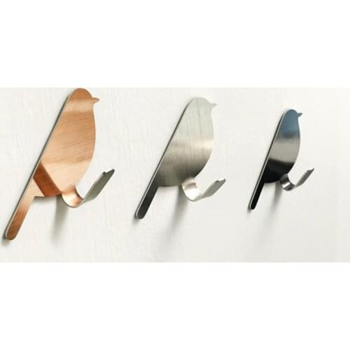 2Pcs Simple Bird Shape Hook DIY Stainless Steel Coat Wall Coat Rack Key Frame Home Decor Living Room Bedroom Wall Hanging Hook