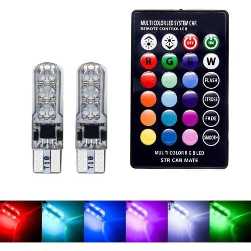 2Pcs T10 W5W 5050 6SMD RGB LED Car Wedge Light Lamp Bulbs with Remote Control Decorative Lamp