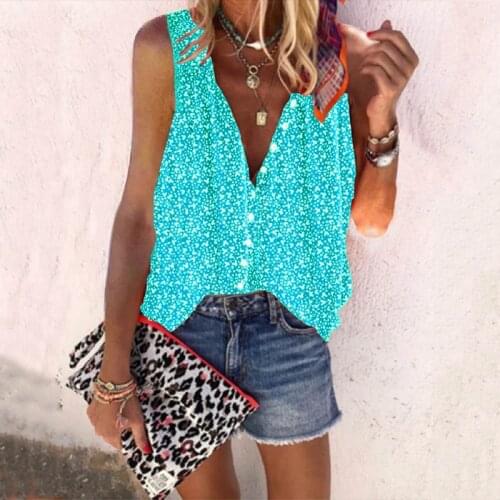 2021 New Oversized Women Blouses Summer Tank Beach Tops Casual V-Neck Button Loose Print Shirt Ladies Plus Size 4XL 5XL Blouse
