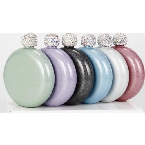 4.4oz Women Portable Stainless Steel Hip Flask Creative Crystal Lid Mini Alcohol Flask Wedding Party Gift For Whiskey Vodka