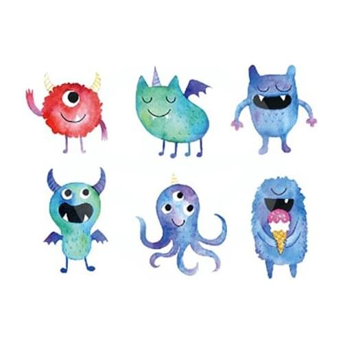 45MM×65MM Girly Tattoo Stickers Small Pattern Little Monsters Lets Catch Monsters