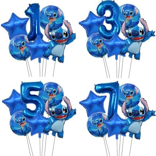 1Set Blue Lilo & Stitch Foil Balloon 32 Inch Number Balloon Childrens Birthday Party Decoration Collocation Latex Balloon Toys