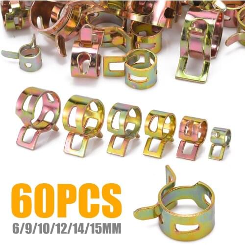 60pcs 65 Mn Spring Steel Spring Clip Fuel Oil Air Hose Water Pipe Tube Clamp Hardware Fastener 6/9/10/12/14/15mm