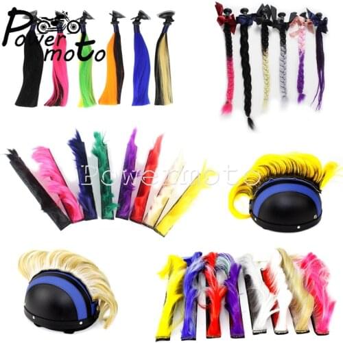 Biker Outdoor Snowboard Helmet Mohawk Long Hair Feather Attached Casco Pigtails Ponytail Punk Gradient Twist Braid Ramp Racing