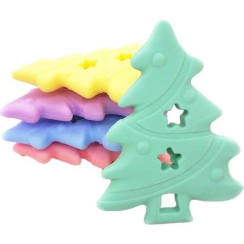 Chenkai 10PCS BPA Free Silicone Christmas Tree Teether Cartoon Baby Silicone Pacifier For DIY Infant Necklace Teething Chains
