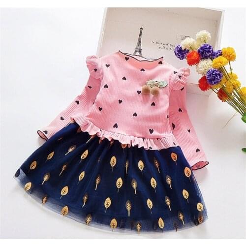 Children Baby Girls Autumn Dress Long Sleeve Print Lace Dresses Toddler Kids Printed Dress
