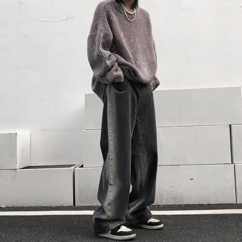 Gradient color national fashion high street jeans mens fashion brand straight tube loose ruffian handsome fried Street