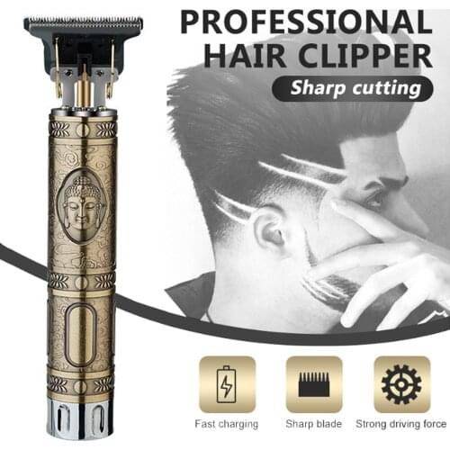 Electric Men Trimmer Fashion Relief Engraving USB Rechargeable Hair Clipper with 4 Guide Combs for Oil Head Trimming Sculpture