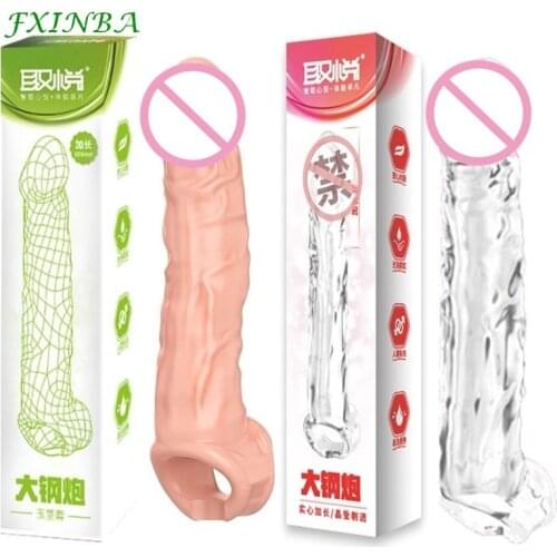 FXINBA Enlargement Penis Sleeve Extender Reuseable Condom Delay Ejaculation Dildo Enlargers Sex Toys For Men Intimate Goods