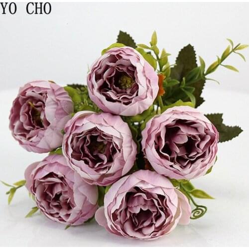 YO CHO 6 Heads/Bouquet Peonies Artificial Flowers Silk Peonies Bouquet White Pink Wedding Home Decoration Fake Peony Rose Flower