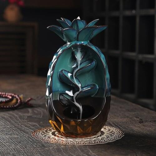 Creative Ceramic Pineapple Handicraft Incense Holder Backflow Waterfall Smoke Incense Burner Home Decor Best Valentines Gift