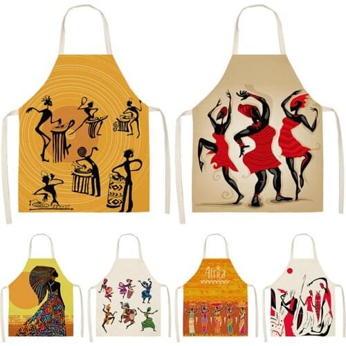 African style Kitchen Aprons for Women Cotton Linen Bibs Household Cleaning Pinafore Home Cooking Apron 53*65cm WQL0196