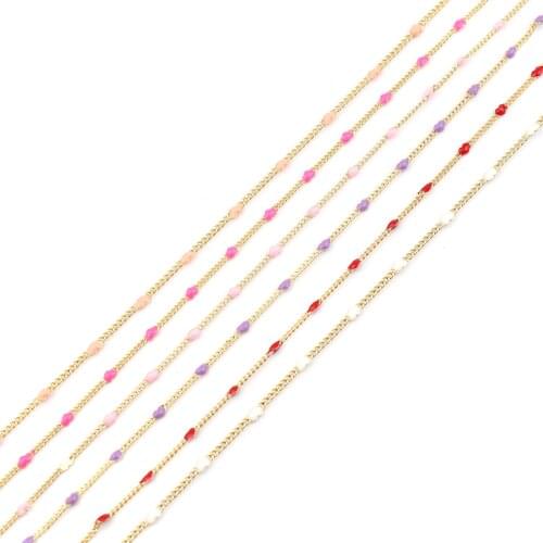 1 M Copper Link Curb Chain Findings Heart Gold Plated Enamel Link Curb Chain for DIY Men Women Necklace Bracelet Anklet Making