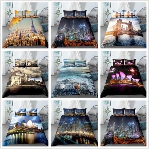 International Metropolis 3D Duvet Cover Bedroom Bedding Tower Home Textile Three Piece Quilt Cover Pillow Cover Bed Sheet