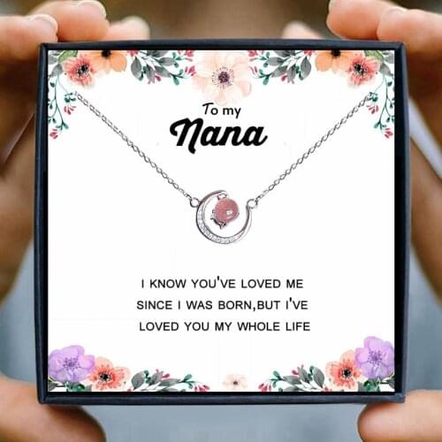 Nana Necklace Gift Women Moon Crystal Red Pink Beads Horn Crescent Pendant Necklace Friendship Grandma Granddaughter Jewelry