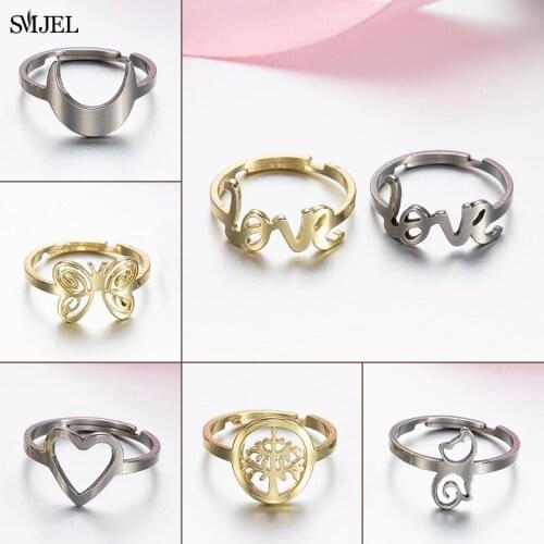 New Stainless Steel Rings for Women Fashion Love Crescet Cat Animal Butterfly Ring Gold Jewelry Birthday Gift Anillo de mujer